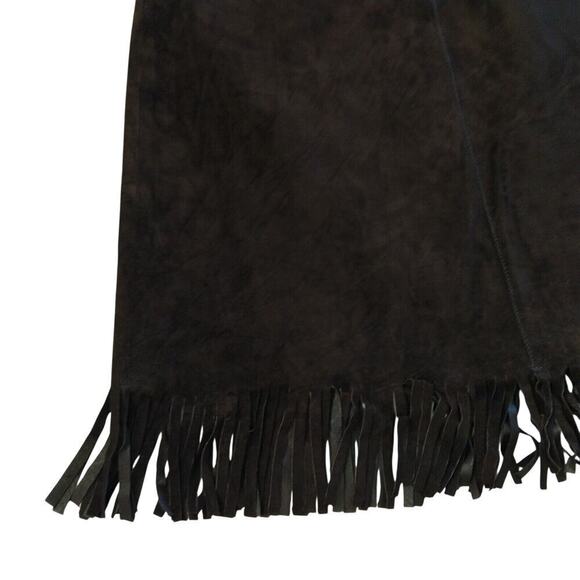 Express Vintage 90s Leather Fringe Skirt Size S Brown Boho Western Pencil - Picture 4 of 7